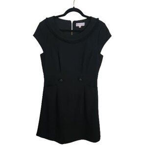 Nanette Lepore Black Ponte Knit Fringe Detail Cap Sleeve Sheath Dress Size 12